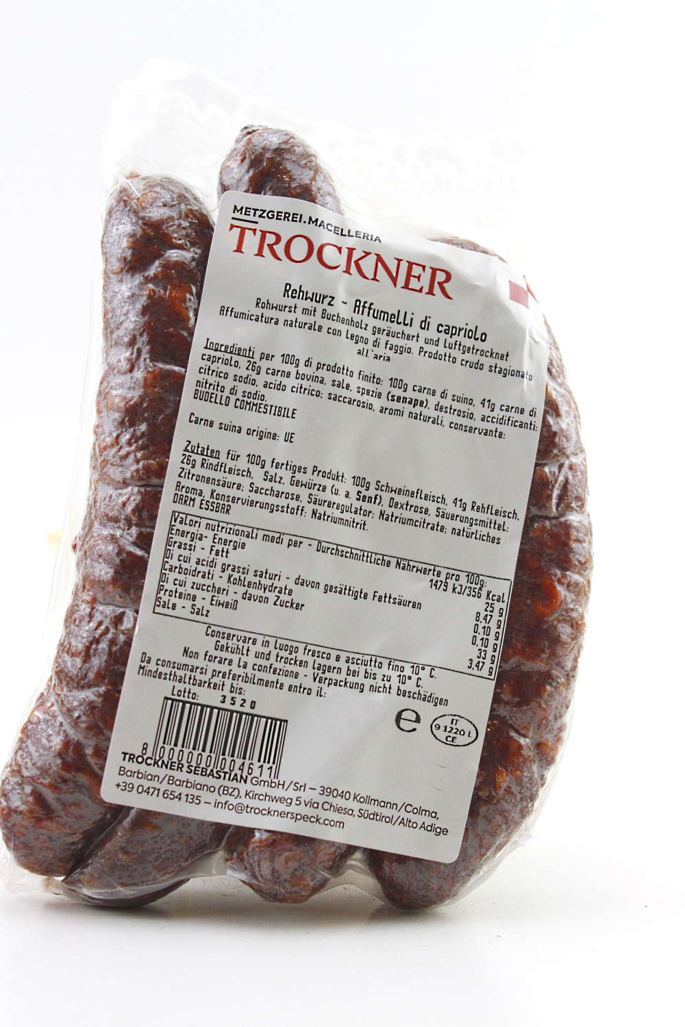 Smoked roe deer sausages 4 pieces vacuumed Butcher Trockner Karad...