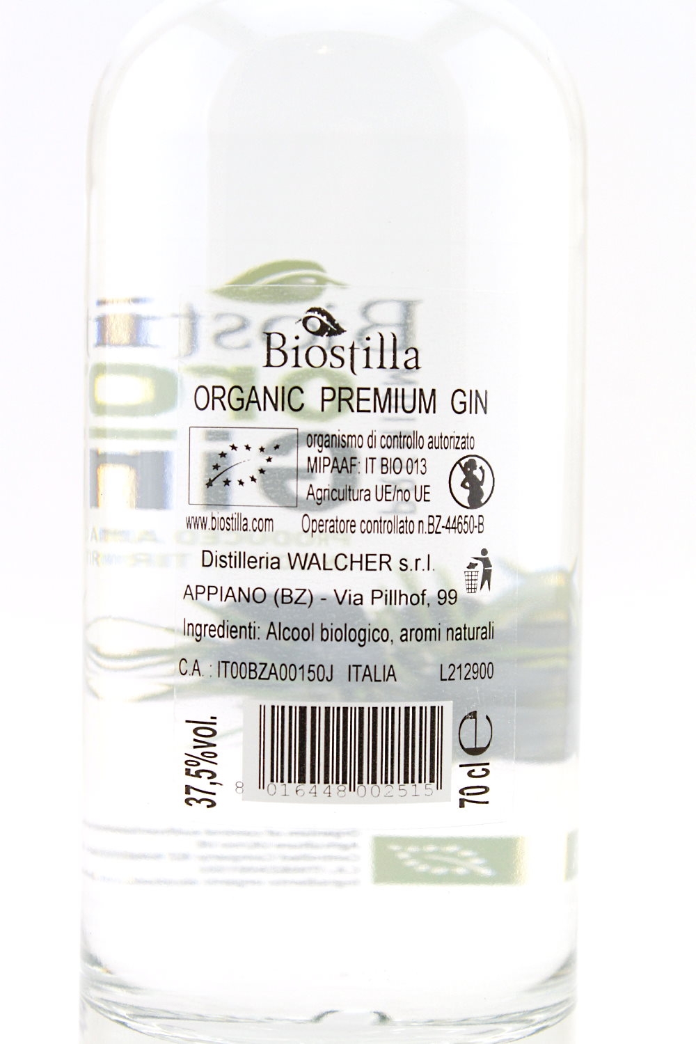 Premium Organic Gin Biostilla 37,5% vol. Walcher Distillery