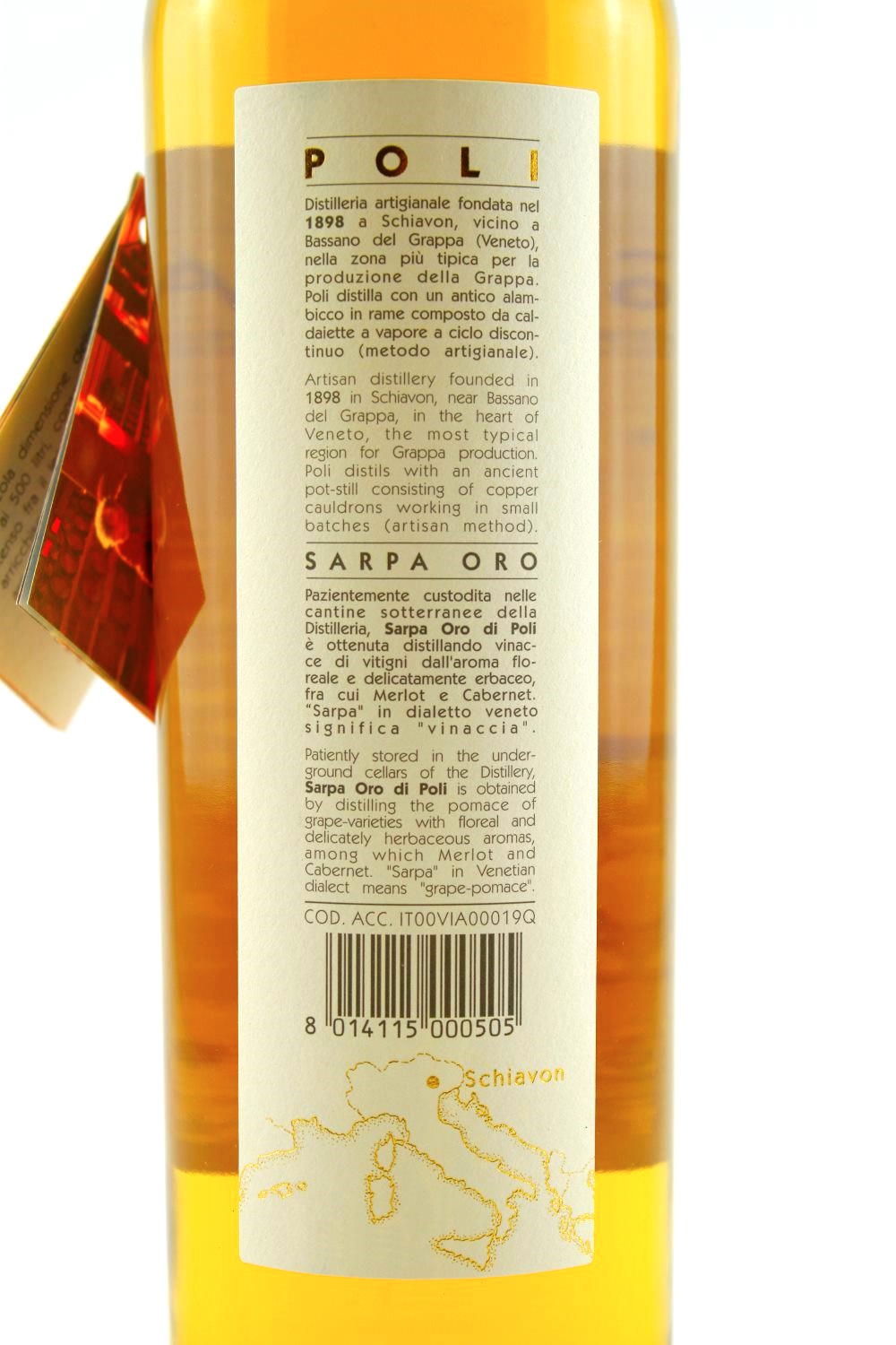 Grappa Sarpa Jacopo Oro di vol. Poli 40% Poli Distillery 1898