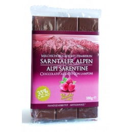 Sarntaler Alpen Milchschokolade mit Himbeeren - 35% Kakao 100g Walde