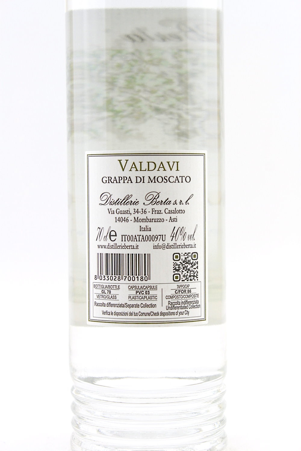 Moscato Valdavi 40% vol. Berta Distillery